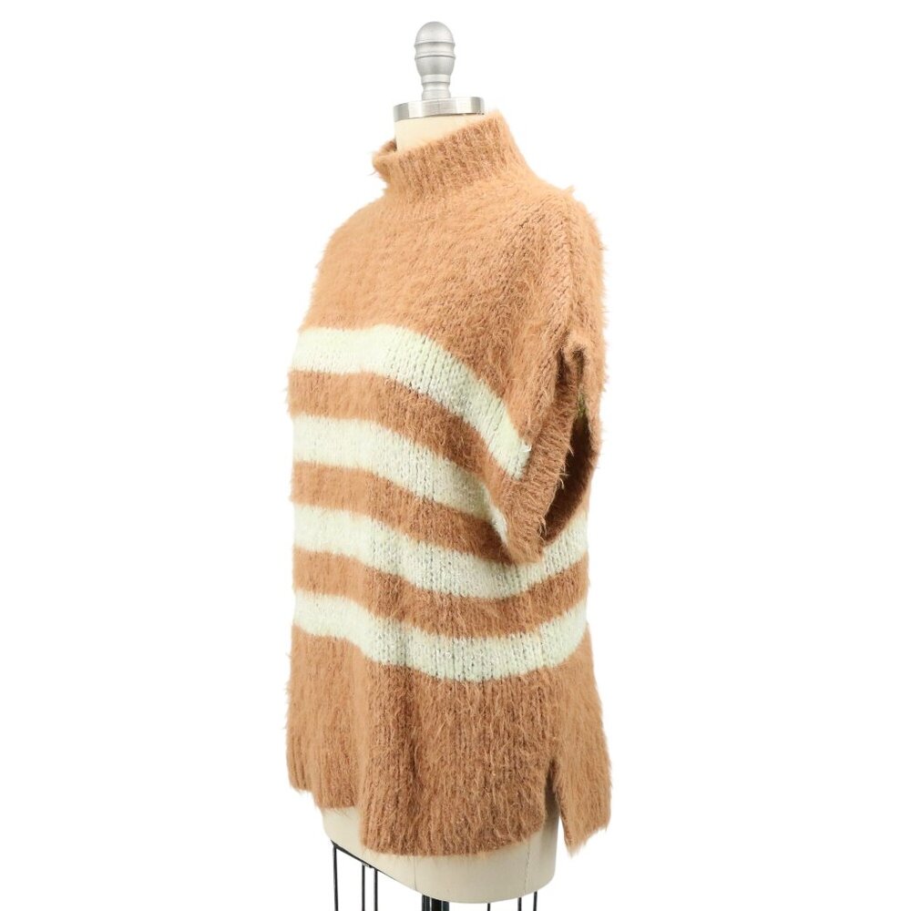 Anthropologie Pilcro Mock Neck Short Sleeve Tan Stripe Sweater S - Picture 5 of 7